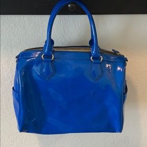Mark and Graham shiny blue leather handbag